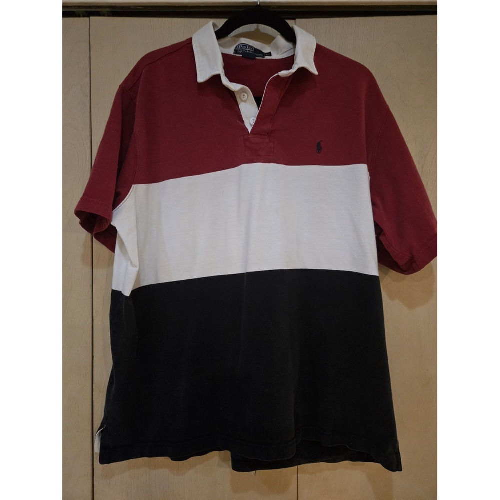 Polo Ralph Lauren XL Color Block Rugby Shirt Red White Black Vintage Style